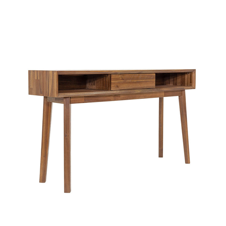 Wooden desk with two drawers on a white background