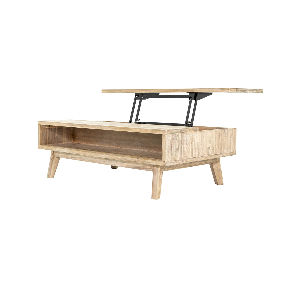 Drift coffee table lift top raised to 25 inch working height soft close mechanism