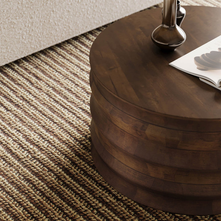 Koda mango wood square coffee table styled in modern Canadian living room