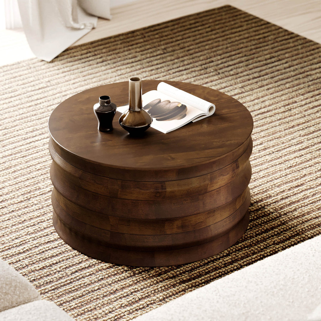 Koda mango wood square coffee table styled in modern Canadian living room