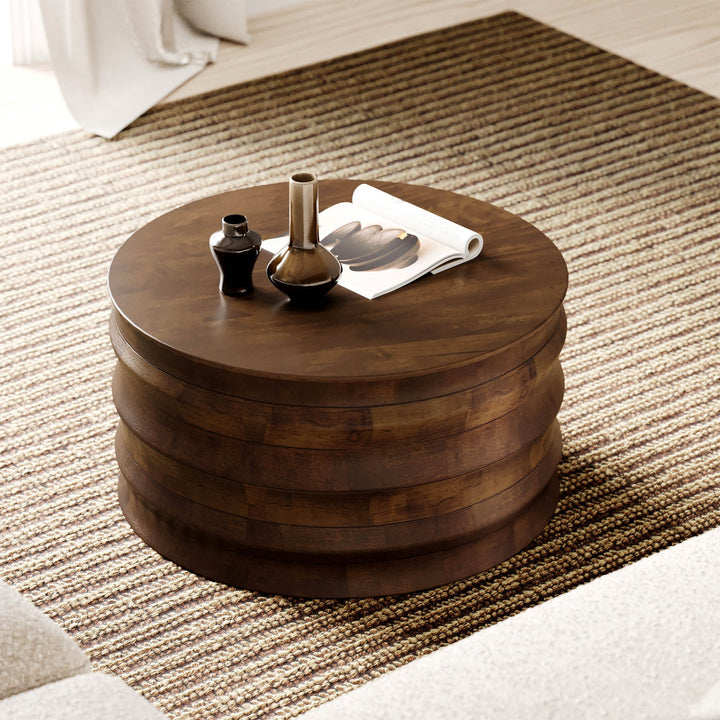 Koda mango wood square coffee table styled in modern Canadian living room