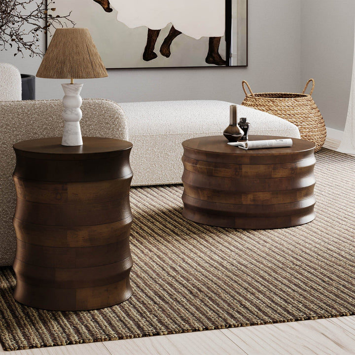 Koda coffee table and matching side table solid mango wood walnut finish