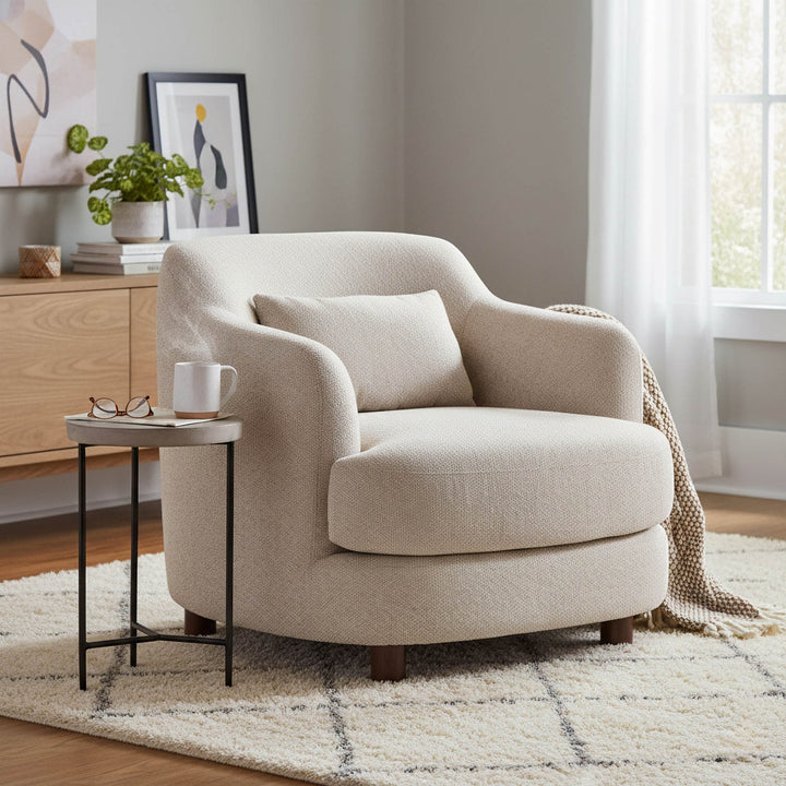 Weston Club Chair – Plush Loose Cushion Accent Chair with Exposed Rubberwood Legs ,Modern Lounge Chair