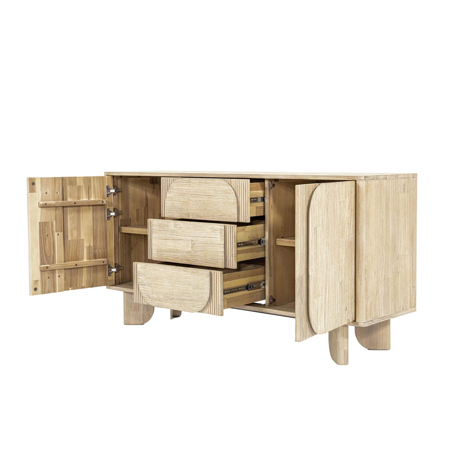 Cove sideboard interior shelving 2 soft-close doors open acacia wood