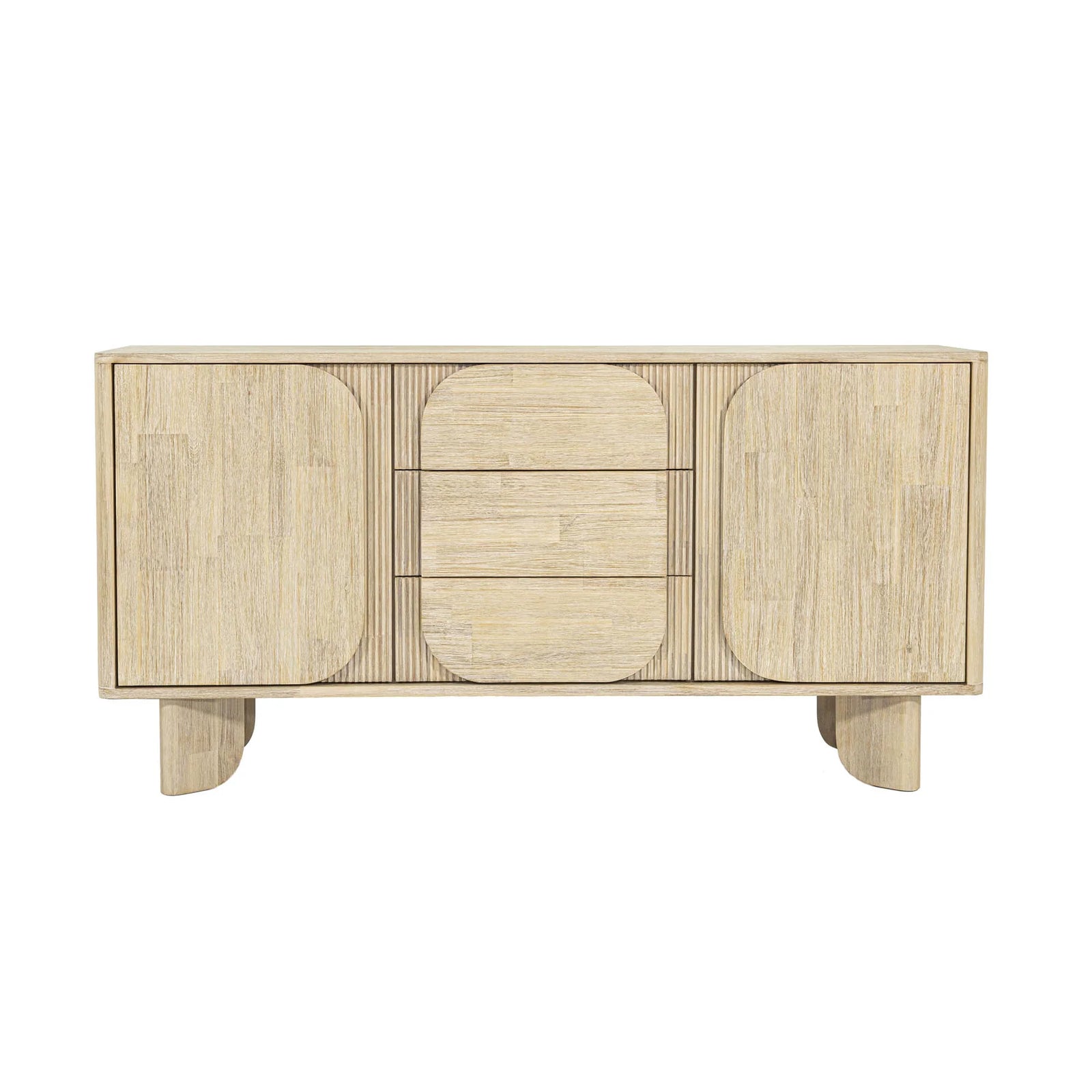 Soft-close drawers and catch handles on Haru acacia sideboard