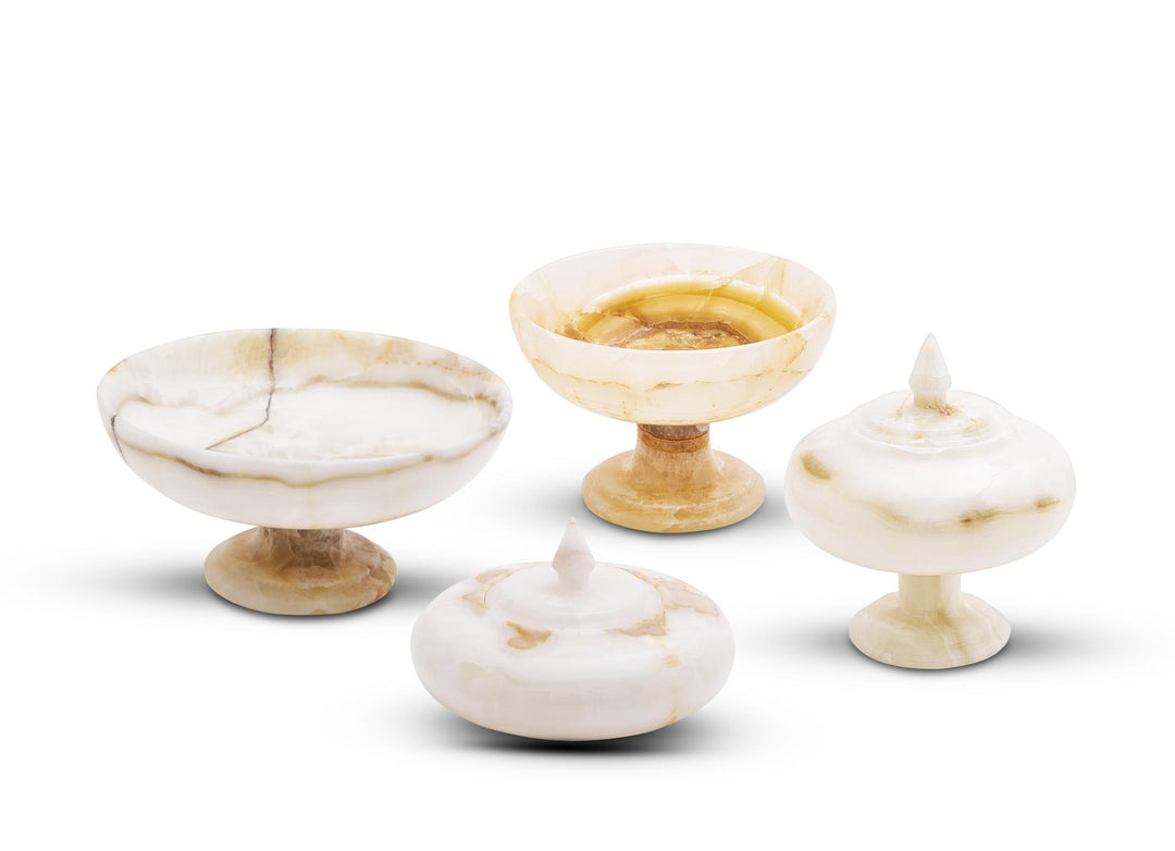 Aurelius small and large ivory onyx pedestal bowls styled together Canada