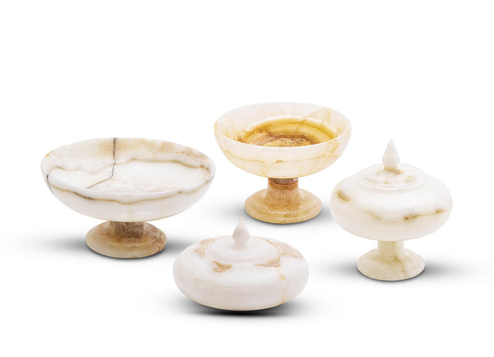 Aurelius small and large ivory onyx pedestal bowls styled together Canada