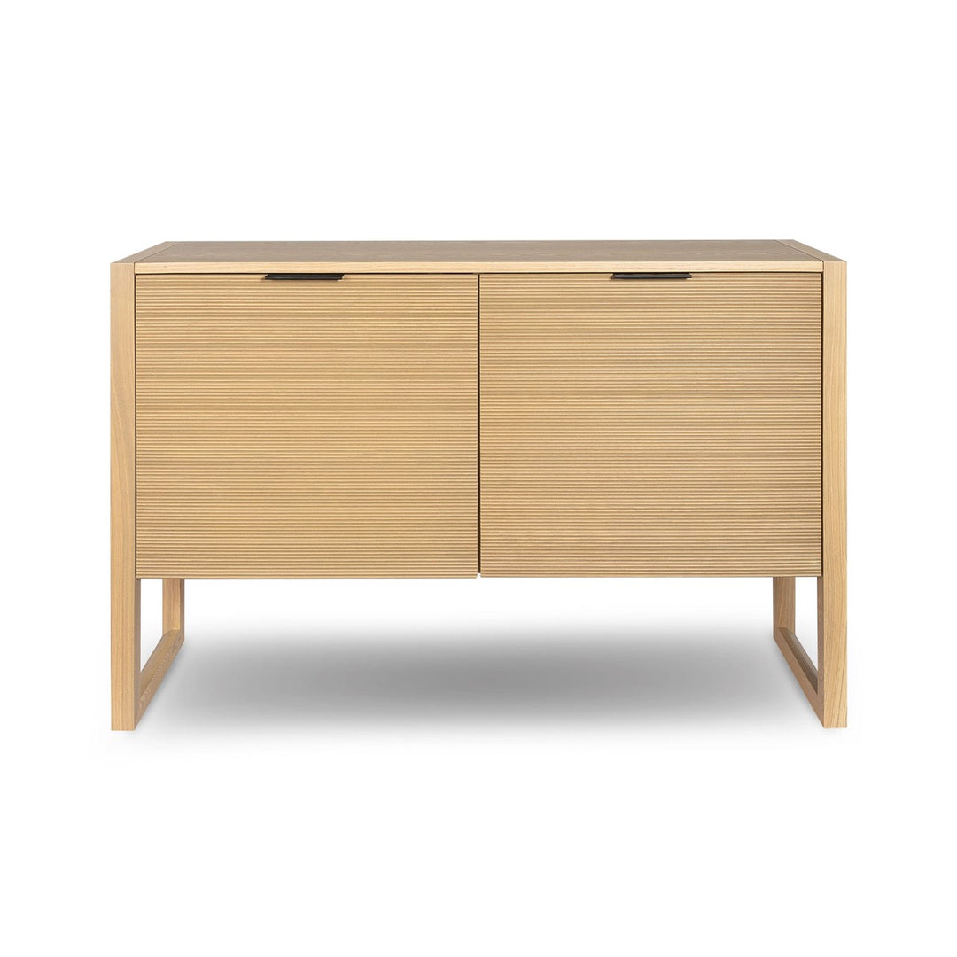 Compact ash veneer sideboard with sleek runner legs and adjustable shelves. Perfect for condos and modern spaces. Free Canada-wide shipping.
