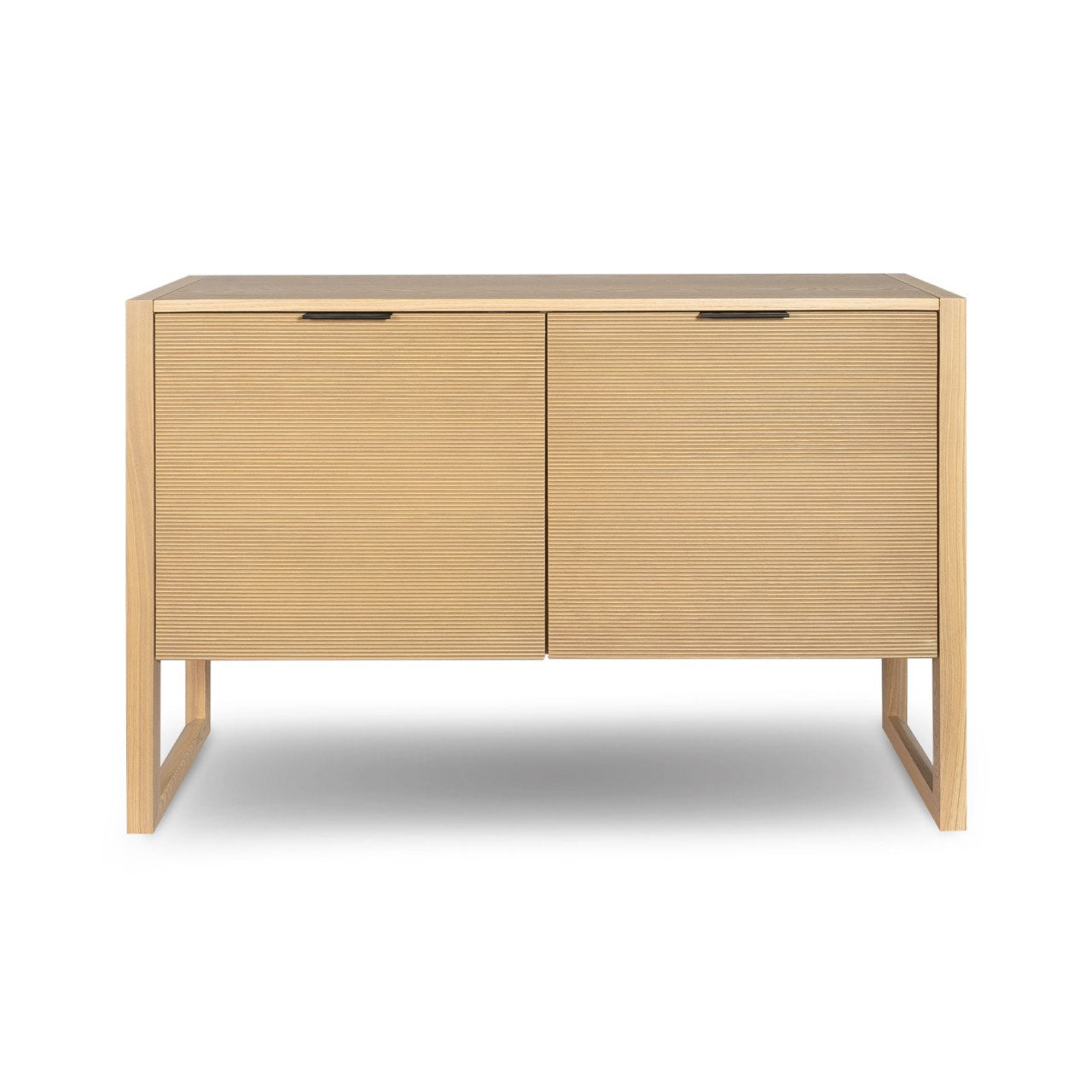 Compact ash veneer sideboard with sleek runner legs and adjustable shelves. Perfect for condos and modern spaces. Free Canada-wide shipping.