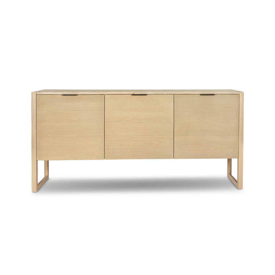 Modern 3-door ash veneer sideboard with slim 14″ depth. Clean lines, warm texture, and smart storage. Free Canada-wide shipping.