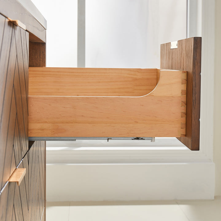 Mira 48 inch vanity 6 dovetail drawers with soft-close hardware and plumbing U-cut