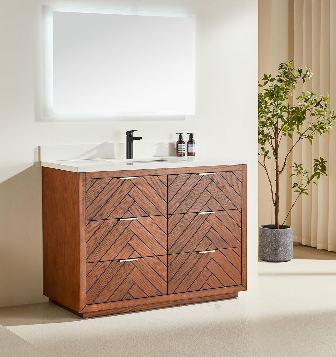 Mira 48 inch walnut freestanding bathroom vanity with quartz countertop and undermount sink Canada