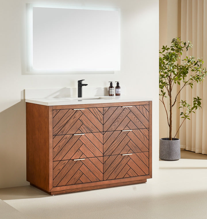 Mira 48 inch walnut freestanding bathroom vanity with quartz countertop and undermount sink Canada
