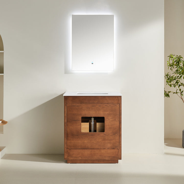 Mira 30" Walnut Solid Wood Freestanding Bathroom Vanity with Quartz Countertop | Modern Single Sink Vanity Canada