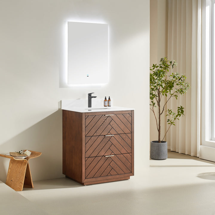 Mira 30 inch walnut freestanding bathroom vanity with quartz countertop Canada