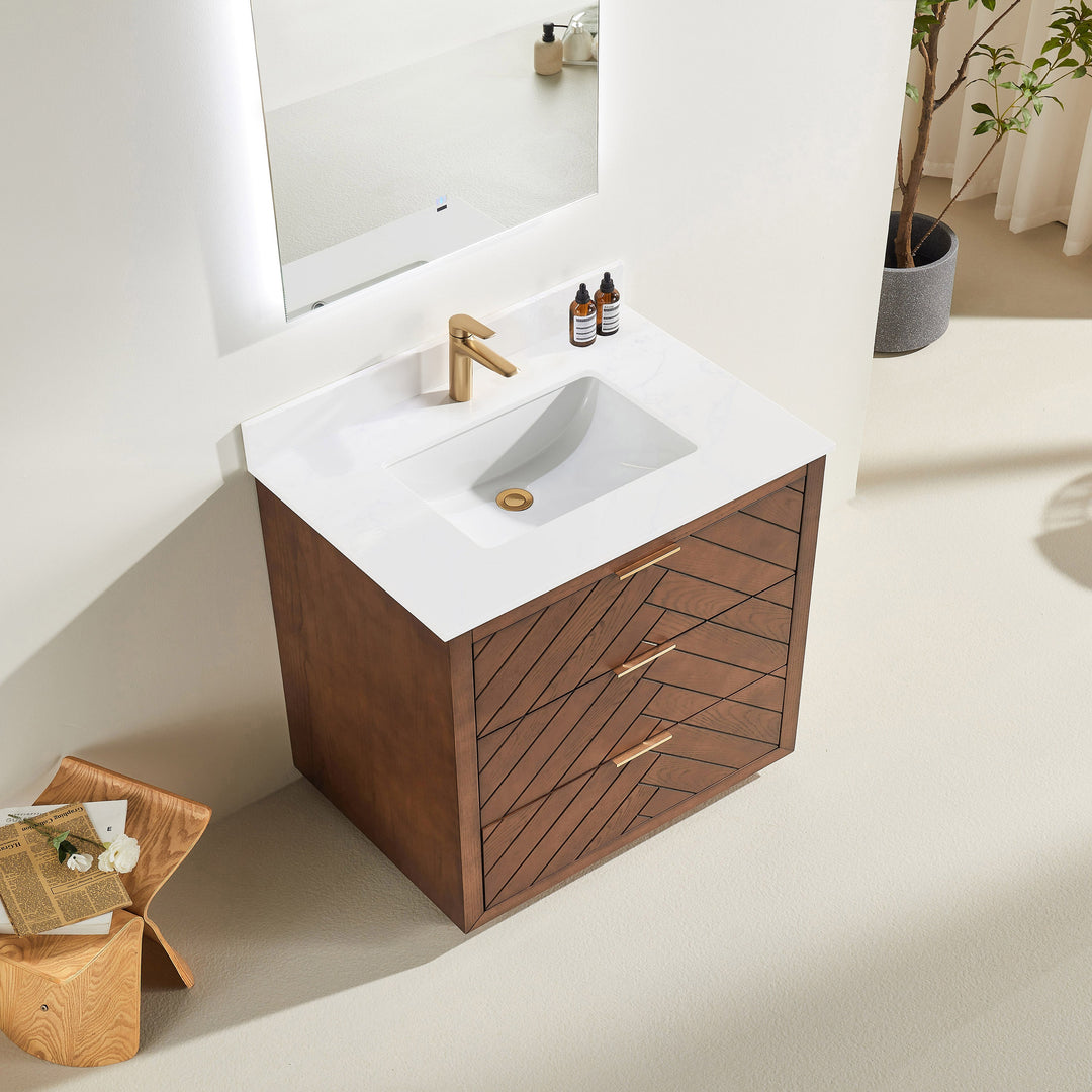Modern 36 inch walnut solid wood bathroom vanity depth 22.5 inches freestanding