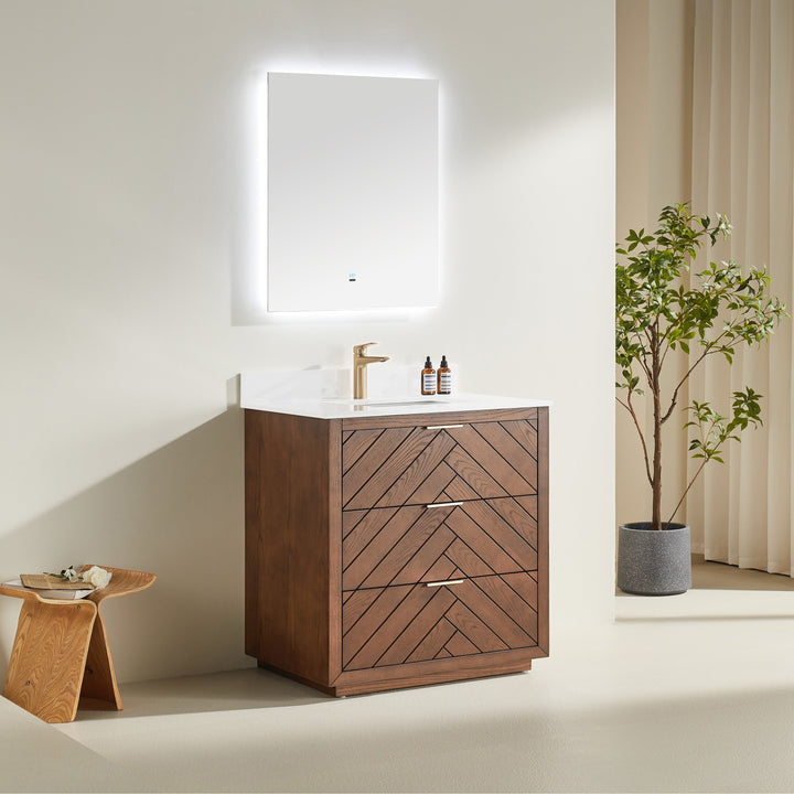 Mira 36 inch walnut freestanding bathroom vanity with quartz countertop Canada