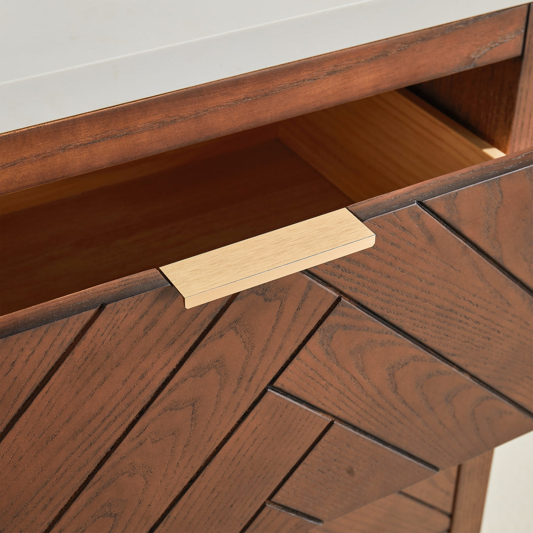 Mira 48" Walnut Solid Wood Freestanding Bathroom Vanity with Quartz Countertop &amp; Undermount Sink | Modern Single Sink Vanity Canada