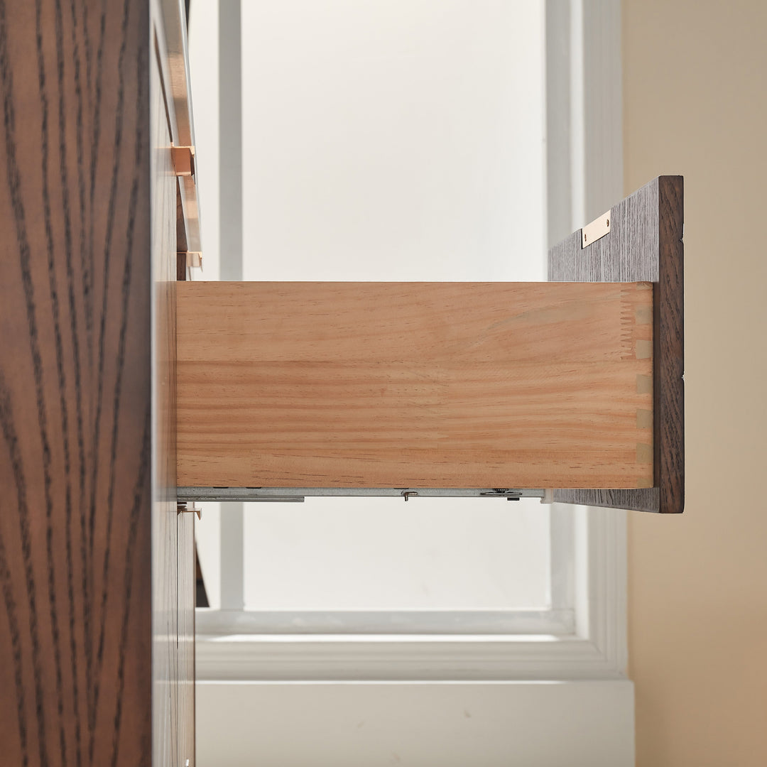 Mira 60 inch vanity 3 dovetail drawers and 2 soft-close cabinet doors walnut