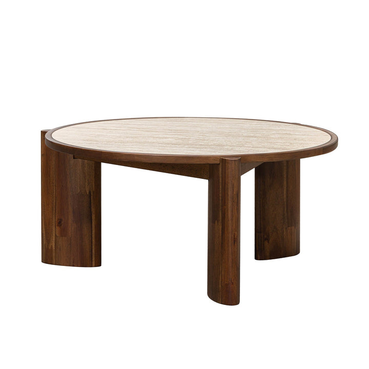 Petra coffee table solid acacia wood legs brown finish rubberwood edge