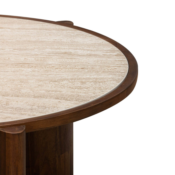 Petra coffee table rubberwood edge detail ceramic travertine top