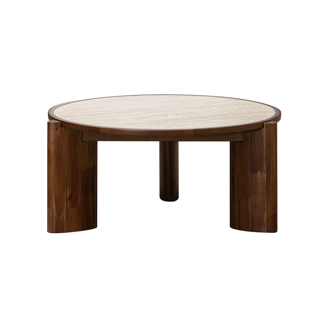 Petra coffee table rubberwood edge detail ceramic travertine top