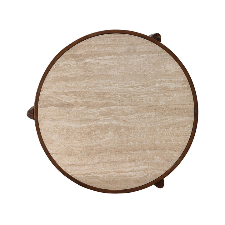 Petra round coffee table 36.9 inch diameter ceramic travertine beige top view