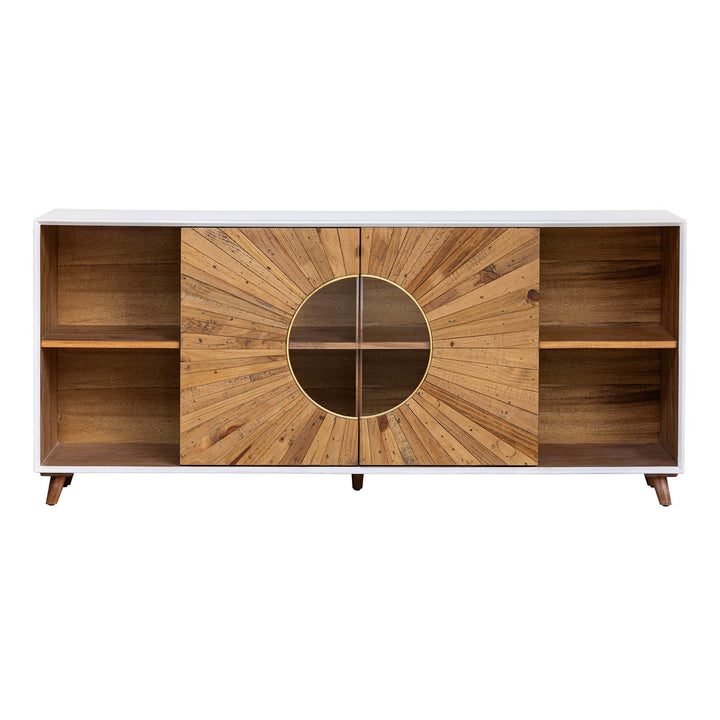 Riad 71 inch reclaimed wood white lacquer sideboard tempered glass doors Canada