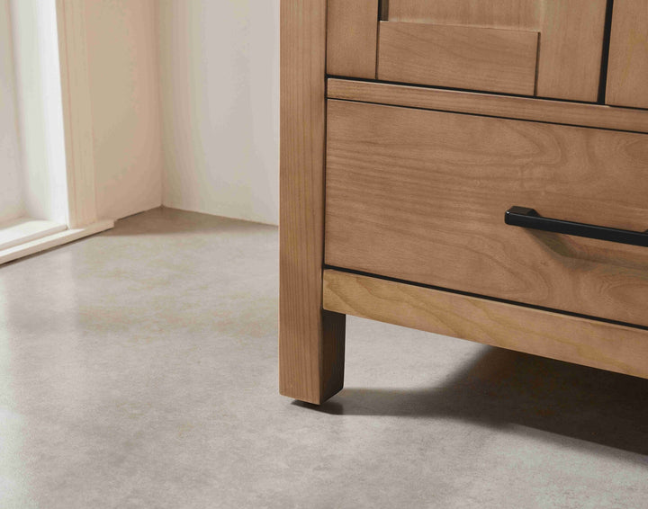 Nora 36″ Bathroom Vanity – Solid Wood with White Quartz Top, Antique Oak - Left Side Sink - Decoronto