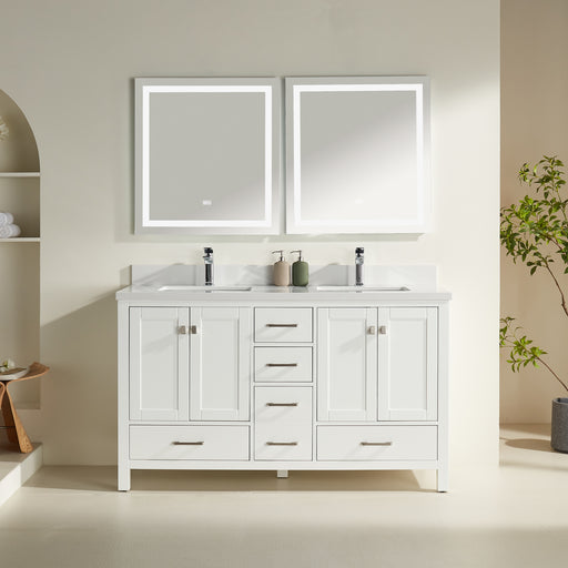 Eminence - 60" White ,  Double Sink, White Quartz Countertop - Decoronto