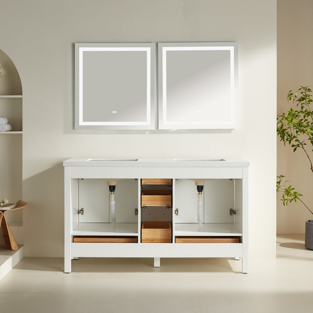 Eminence - 60" White ,  Double Sink, White Quartz Countertop - Decoronto