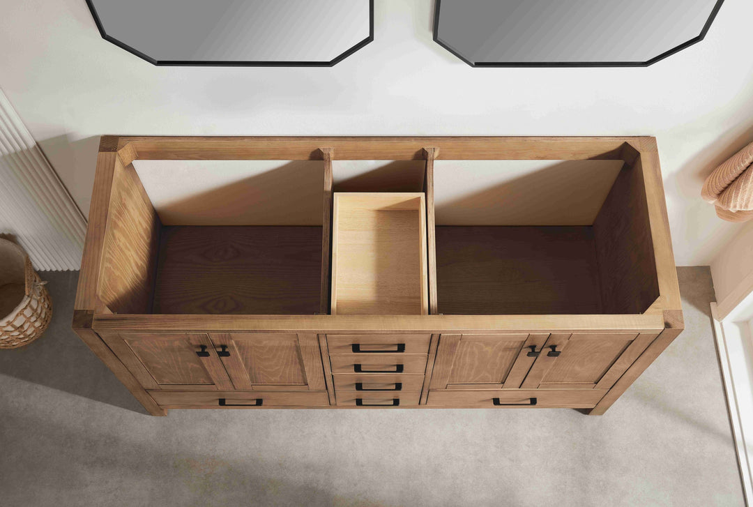 Nora 60″ Bathroom Vanity – Solid Wood with White Quartz Top, Antique Oak - Double Sink - Decoronto