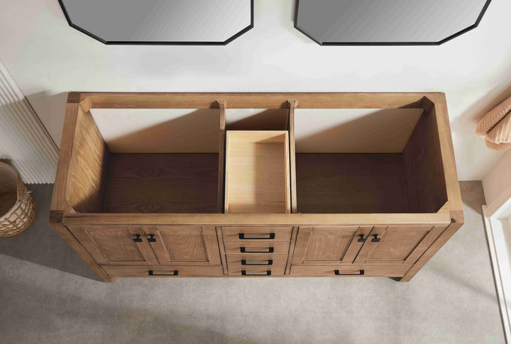 Nora 60″ Bathroom Vanity – Solid Wood with White Quartz Top, Antique Oak - Double Sink - Decoronto