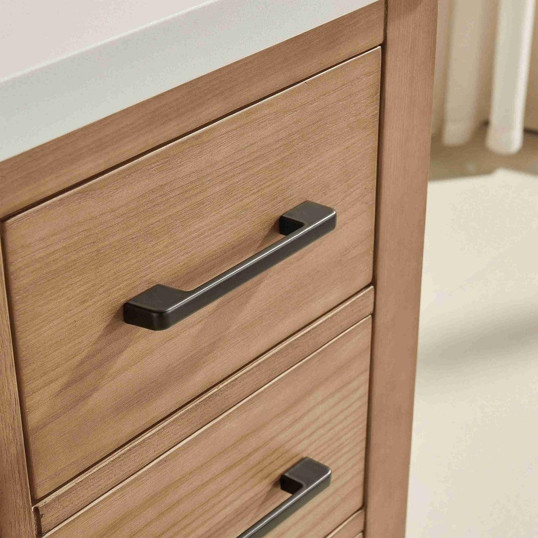 Nora 60″ Bathroom Vanity – Solid Wood with White Quartz Top, Antique Oak - Single Sink - Decoronto