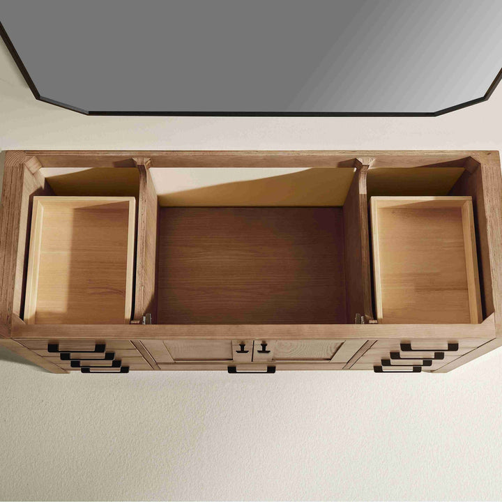 Nora 60″ Bathroom Vanity – Solid Wood with White Quartz Top, Antique Oak - Single Sink - Decoronto