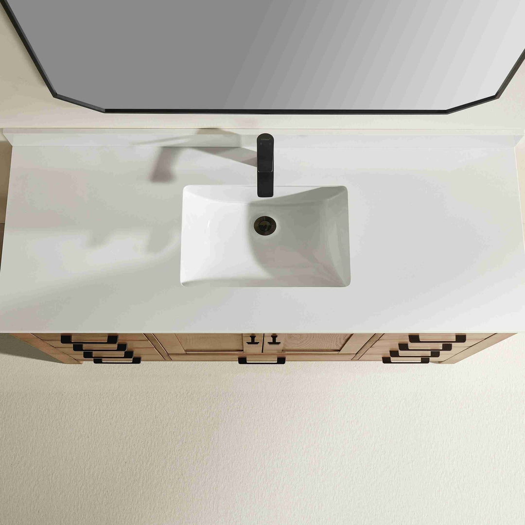 Nora 60″ Bathroom Vanity – Solid Wood with White Quartz Top, Antique Oak - Single Sink - Decoronto