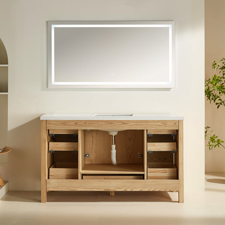 Eminence - 60" White Oak,  Single Sink, White Quartz Countertop - Decoronto