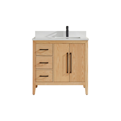 Austin - 36" White Oak, Left Drawers, White Quartz Countertop - Decoronto