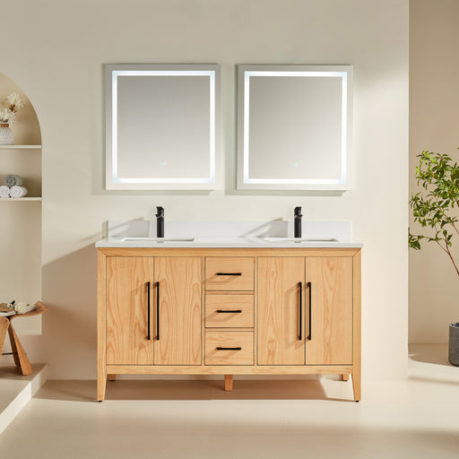 Austin - 60" White Oak, White Quartz Countertop, Double Sink - Decoronto