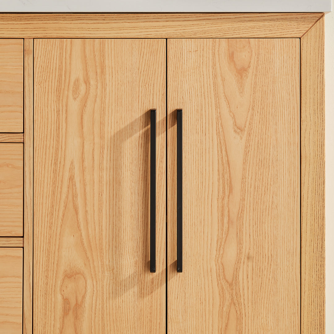 Austin - 60" White Oak, White Quartz Countertop, Double Sink - Decoronto