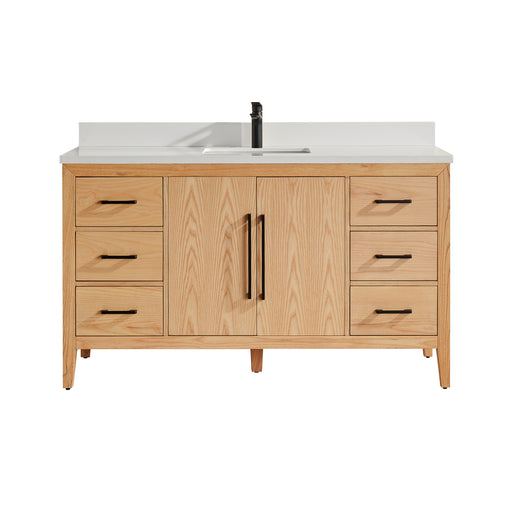 Austin - 60" White Oak, White Quartz Countertop, Single Sink - Decoronto