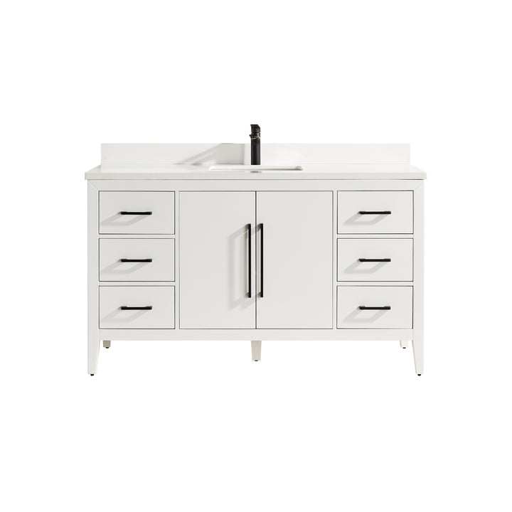 Austin - 60" White , White Quartz Countertop, Single Sink - Decoronto