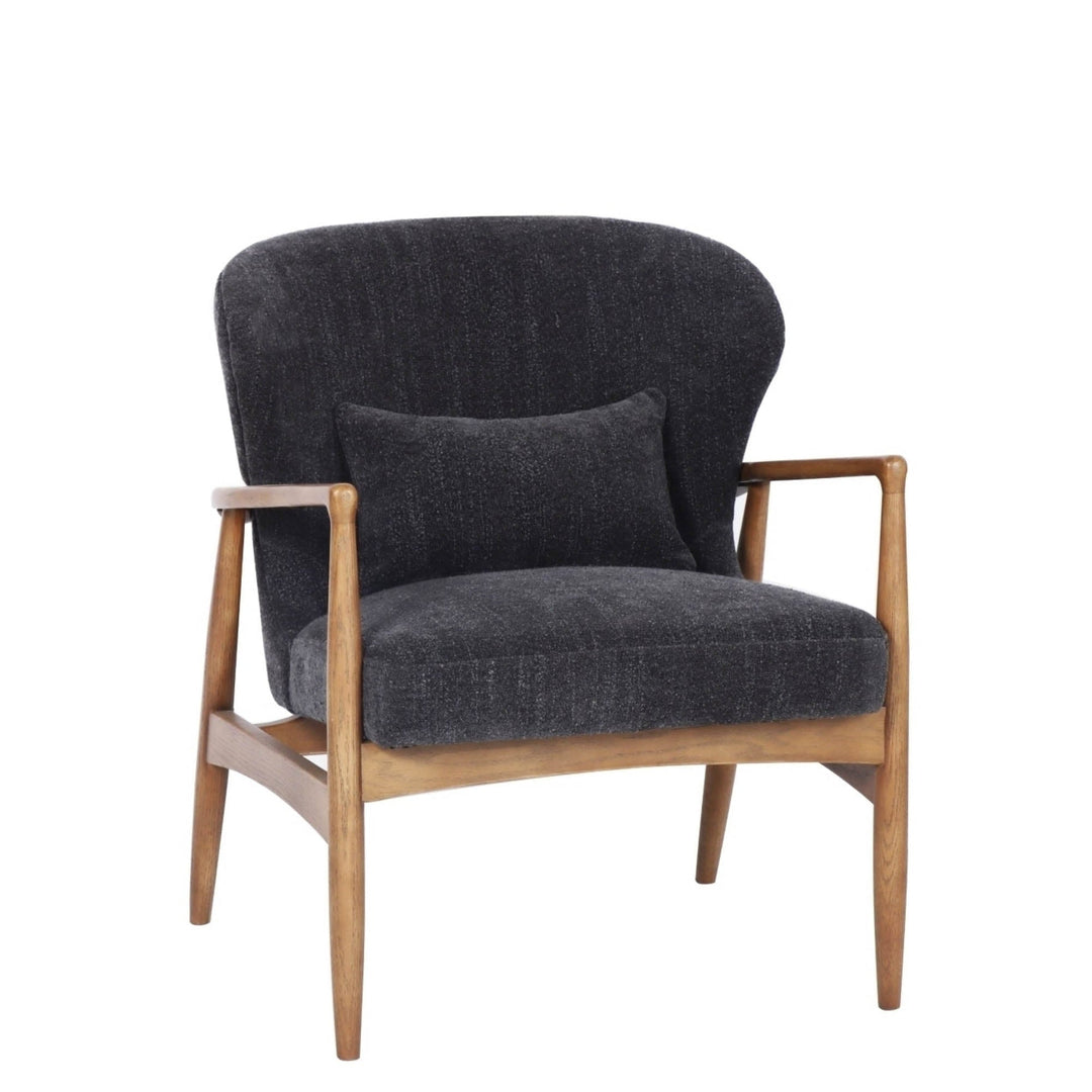 Beckett Club Chair – Inkwell Grey-Blue Upholstered Accent Chair with Ash Wood Frame &amp; Lumbar Pillow