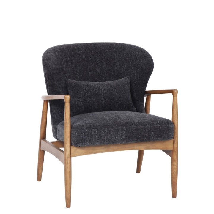 Beckett Club Chair – Inkwell Grey-Blue Upholstered Accent Chair with Ash Wood Frame &amp; Lumbar Pillow