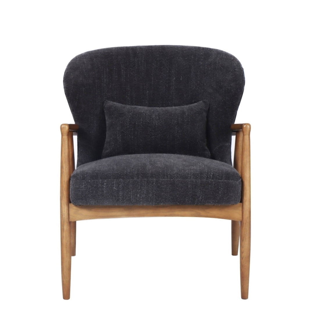 Beckett Club Chair – Inkwell Grey-Blue Upholstered Accent Chair with Ash Wood Frame &amp; Lumbar Pillow