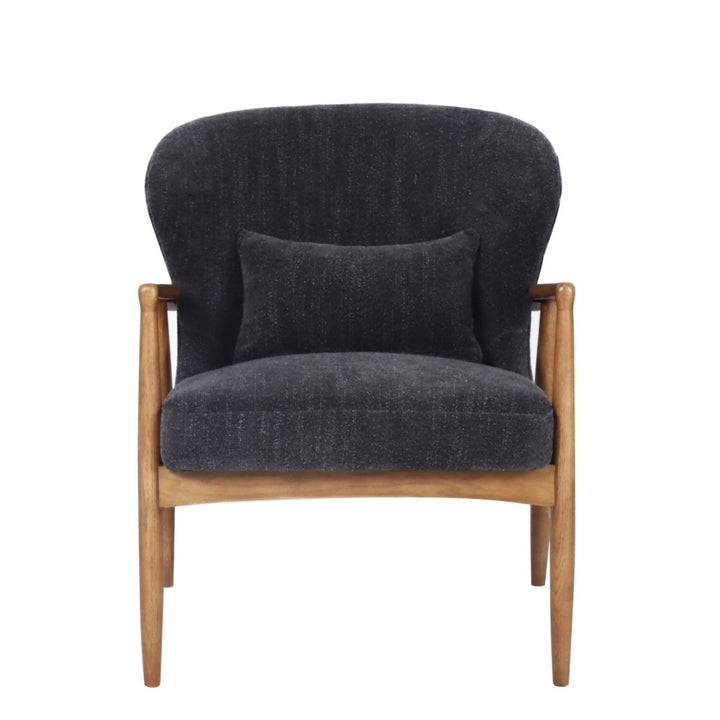 Beckett Club Chair – Inkwell Grey-Blue Upholstered Accent Chair with Ash Wood Frame &amp; Lumbar Pillow