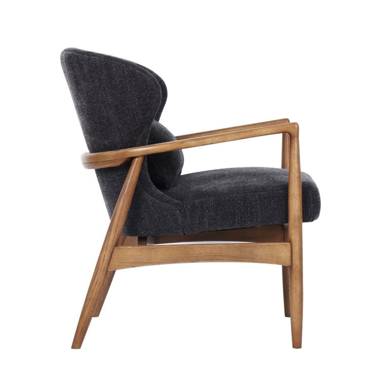 Beckett Club Chair – Inkwell Grey-Blue Upholstered Accent Chair with Ash Wood Frame &amp; Lumbar Pillow