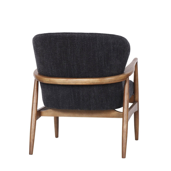 Beckett Club Chair – Inkwell Grey-Blue Upholstered Accent Chair with Ash Wood Frame &amp; Lumbar Pillow