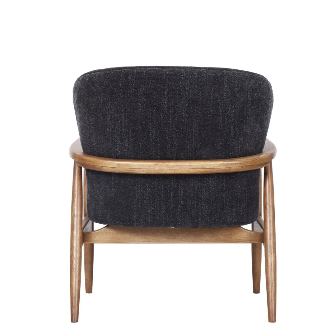 Beckett Club Chair – Inkwell Grey-Blue Upholstered Accent Chair with Ash Wood Frame &amp; Lumbar Pillow