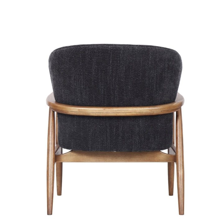 Beckett Club Chair – Inkwell Grey-Blue Upholstered Accent Chair with Ash Wood Frame &amp; Lumbar Pillow